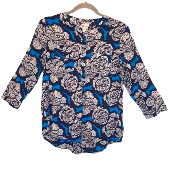 Stylus Blue White Floral Lightweight Button-Down Blouse Size Medium - Picture 1 of 6
